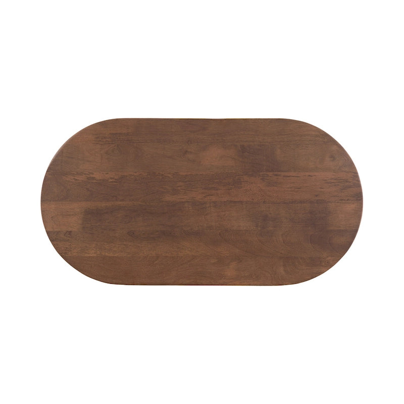 Table basse ovale en bois de manguier massif de style Mid-Century | Pieds fuselés | 38"x20"x16.5" | Brun naturel