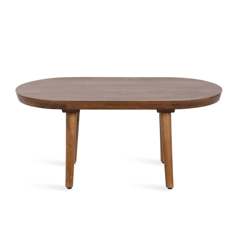 Table basse ovale en bois de manguier massif de style Mid-Century | Pieds fuselés | 38"x20"x16.5" | Brun naturel