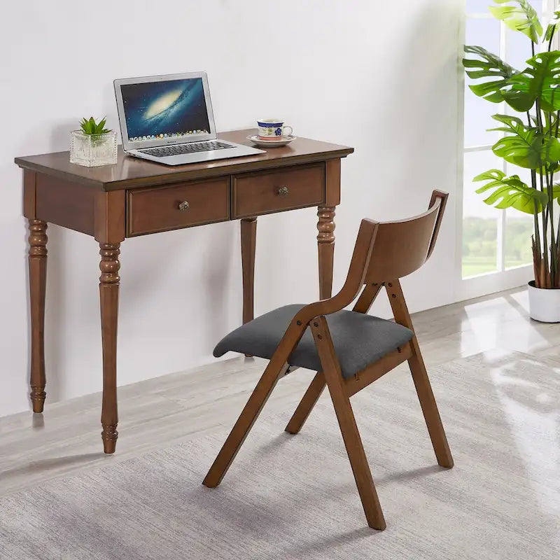 Chaise de salle à manger pliante rembourrée 2 pièces, chaises en bois peu encombrantes - Lot de 2