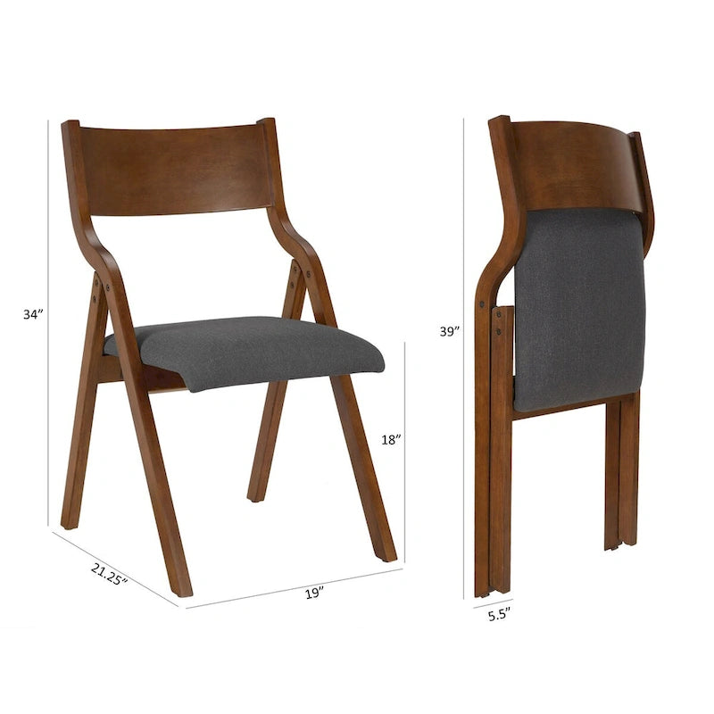 Chaise de salle à manger pliante rembourrée 2 pièces, chaises en bois peu encombrantes - Lot de 2