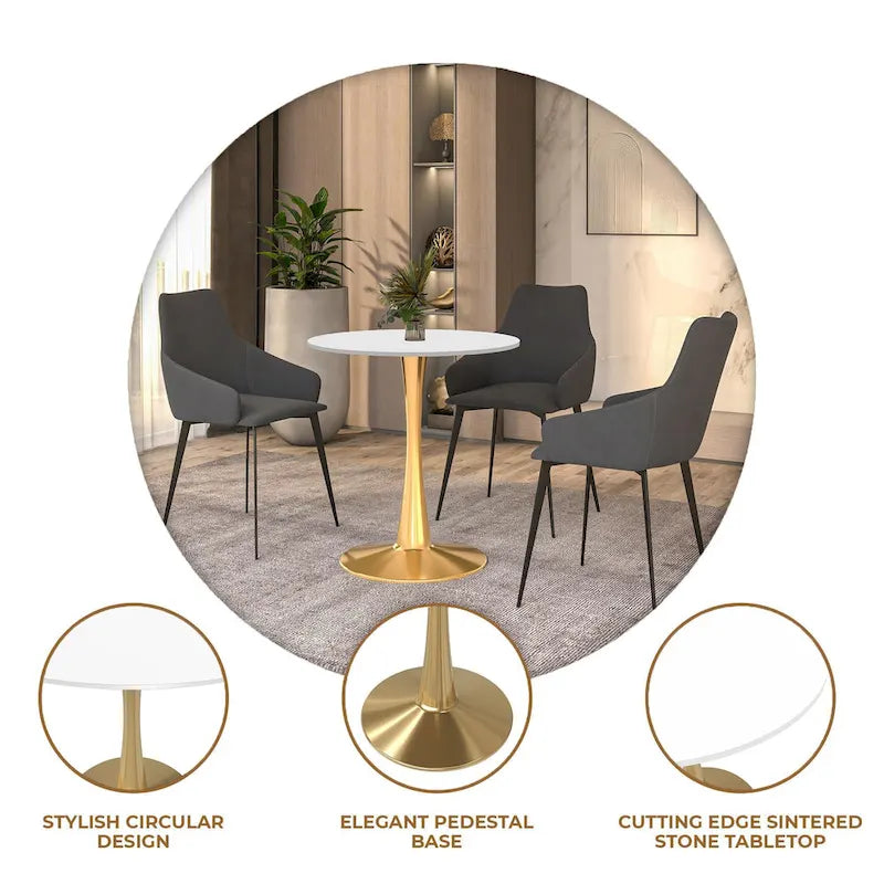 Table à manger ronde Bristol 24" pour 4 – Table de cuisine moderne avec plateau en bois et piètement en métal