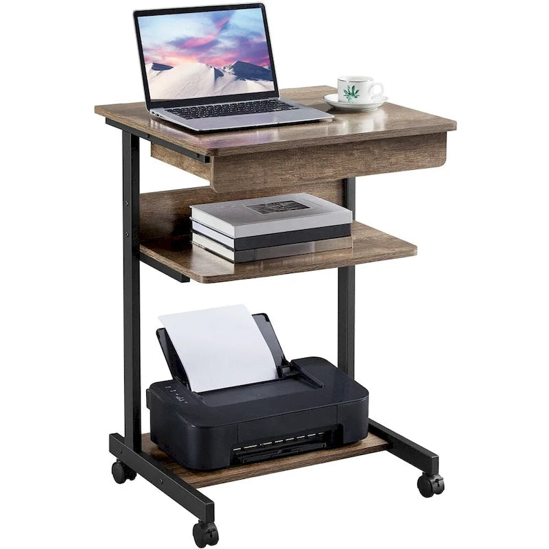 Bureau informatique roulant avec tiroir et étagère – Table de plateau mobile pour le bureau à domicile