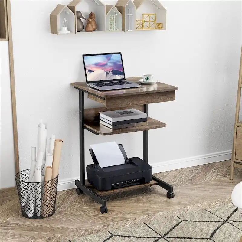 Bureau informatique roulant avec tiroir et étagère – Table de plateau mobile pour le bureau à domicile