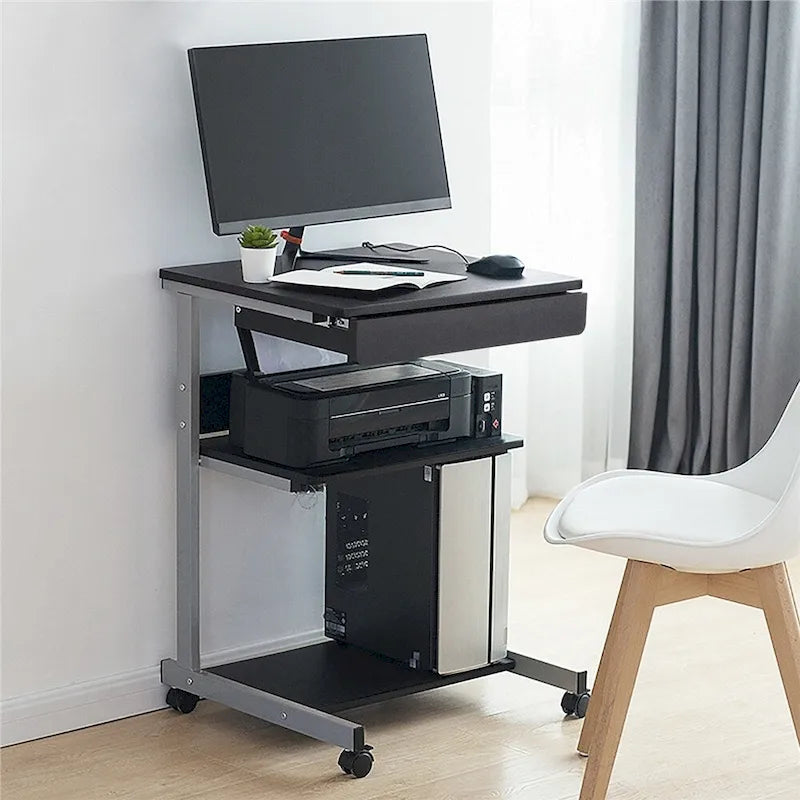 Bureau informatique roulant avec tiroir et étagère – Table de plateau mobile pour le bureau à domicile