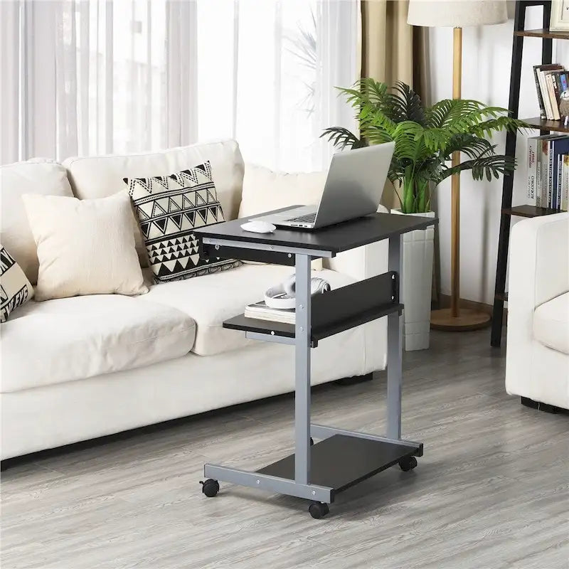 Bureau informatique roulant avec tiroir et étagère – Table de plateau mobile pour le bureau à domicile