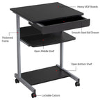 Bureau informatique roulant avec tiroir et étagère – Table de plateau mobile pour le bureau à domicile