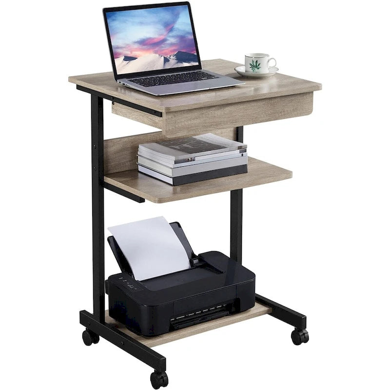 Bureau informatique roulant avec tiroir et étagère – Table de plateau mobile pour le bureau à domicile