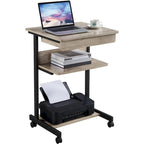Bureau informatique roulant avec tiroir et étagère – Table de plateau mobile pour le bureau à domicile