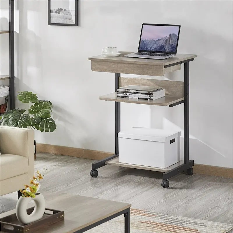 Bureau informatique roulant avec tiroir et étagère – Table de plateau mobile pour le bureau à domicile