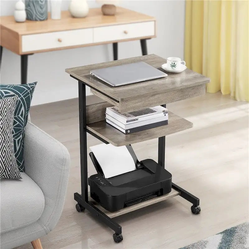 Bureau informatique roulant avec tiroir et étagère – Table de plateau mobile pour le bureau à domicile