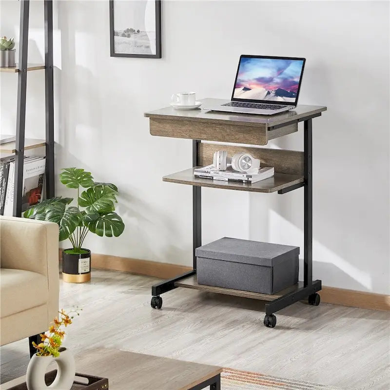 Bureau informatique roulant avec tiroir et étagère – Table de plateau mobile pour le bureau à domicile