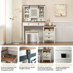 46.5 Farmhouse Makeup Vanity Desk with Adjustible LED Lighted Mirror and Charging Station, Rustic Dressing Vanity Table