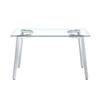 Glass Dining Table Modern Minimalist Rectangle Table for 4 Tempered Glass Tabletop with Metal Legs for Kitchens,Restaurants