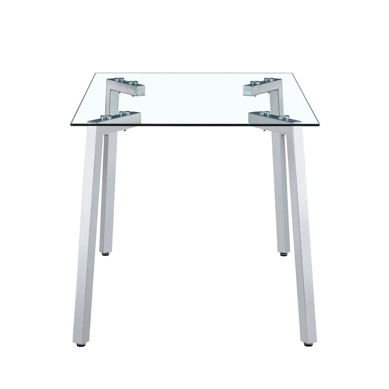 Table à manger en verre, rectangulaire, moderne et minimaliste, pour 4 personnes, avec plateau en verre trempé et pieds en métal pour cuisines et restaurants.