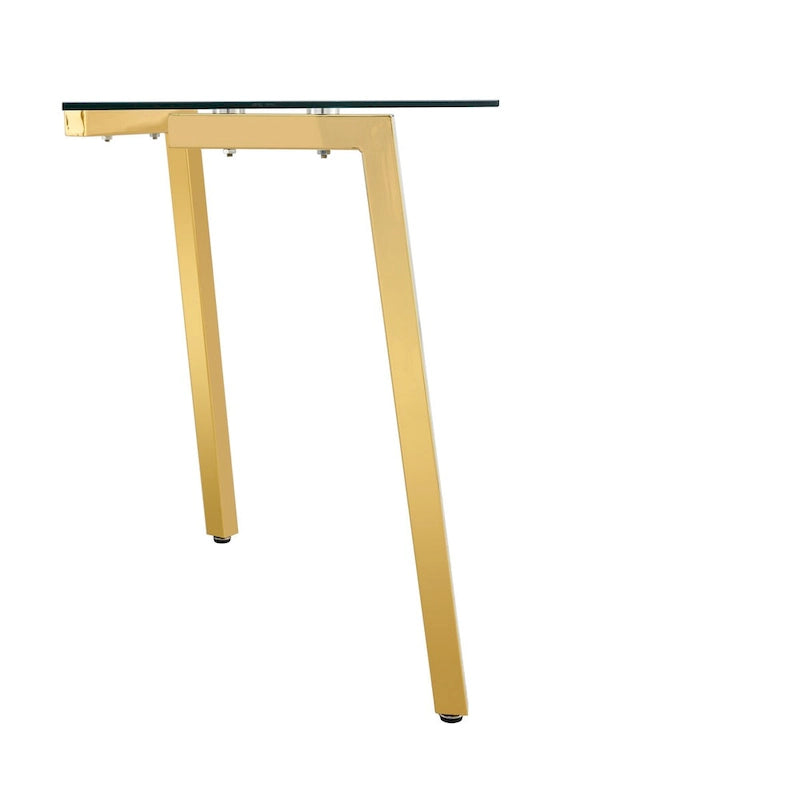 Table à manger en verre, rectangulaire, moderne et minimaliste, pour 4 personnes, avec plateau en verre trempé et pieds en métal pour cuisines et restaurants.
