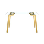 Table à manger en verre, rectangulaire, moderne et minimaliste, pour 4 personnes, avec plateau en verre trempé et pieds en métal pour cuisines et restaurants.
