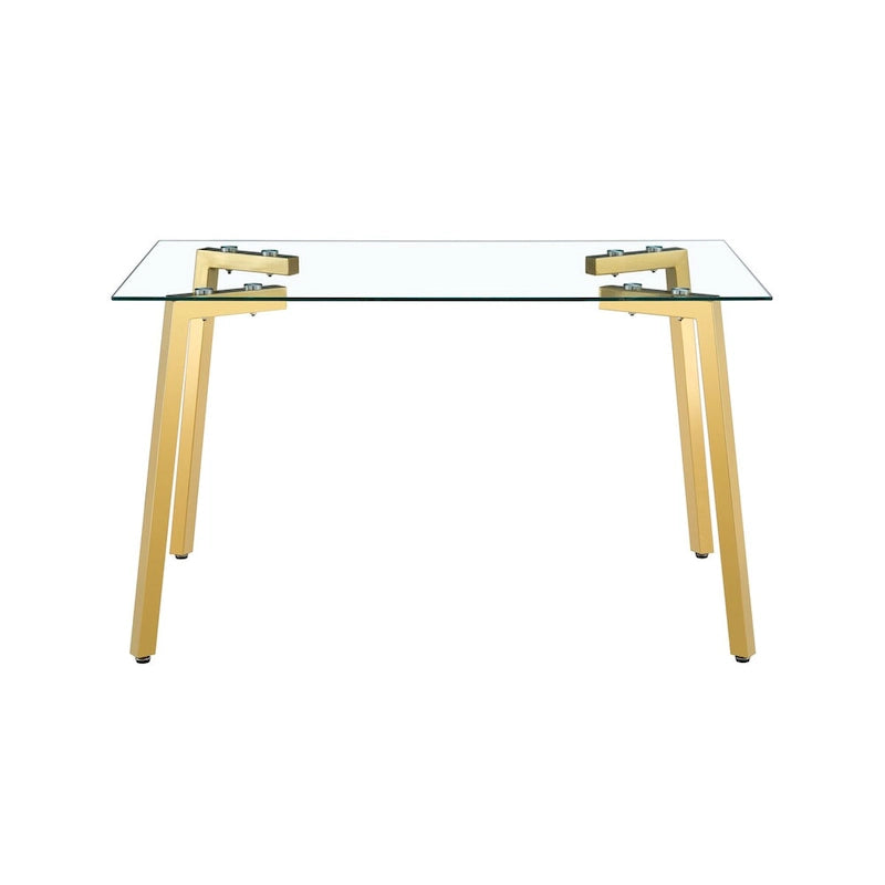 Table à manger en verre, rectangulaire, moderne et minimaliste, pour 4 personnes, avec plateau en verre trempé et pieds en métal pour cuisines et restaurants.