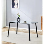 Table à manger en verre, rectangulaire, moderne et minimaliste, pour 4 personnes, avec plateau en verre trempé et pieds en métal pour cuisines et restaurants.