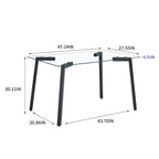 Table à manger en verre, rectangulaire, moderne et minimaliste, pour 4 personnes, avec plateau en verre trempé et pieds en métal pour cuisines et restaurants.