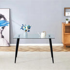 Table à manger en verre, rectangulaire, moderne et minimaliste, pour 4 personnes, avec plateau en verre trempé et pieds en métal pour cuisines et restaurants.